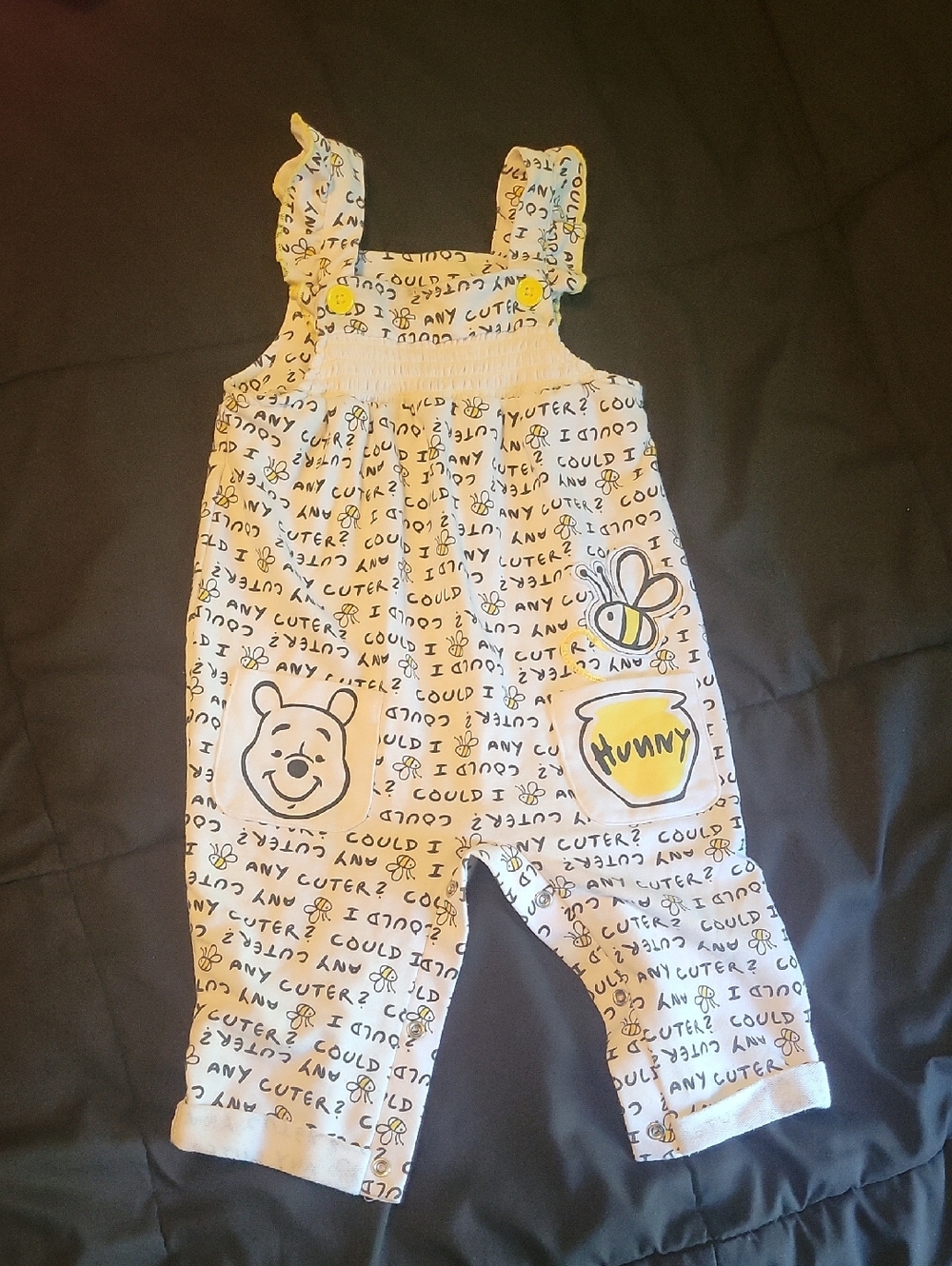 Disney Yellow & White Winnie the Pooh Romper with HUNNY Patch